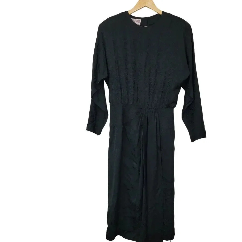 Vintage Maggy London by Jeannene Booher SILK Dress 12 Black Paisley Whimsigoth
